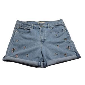 Levi’s Light Wash Classic Denim Blue Jean Shorts Floral Embroidery Sz 30